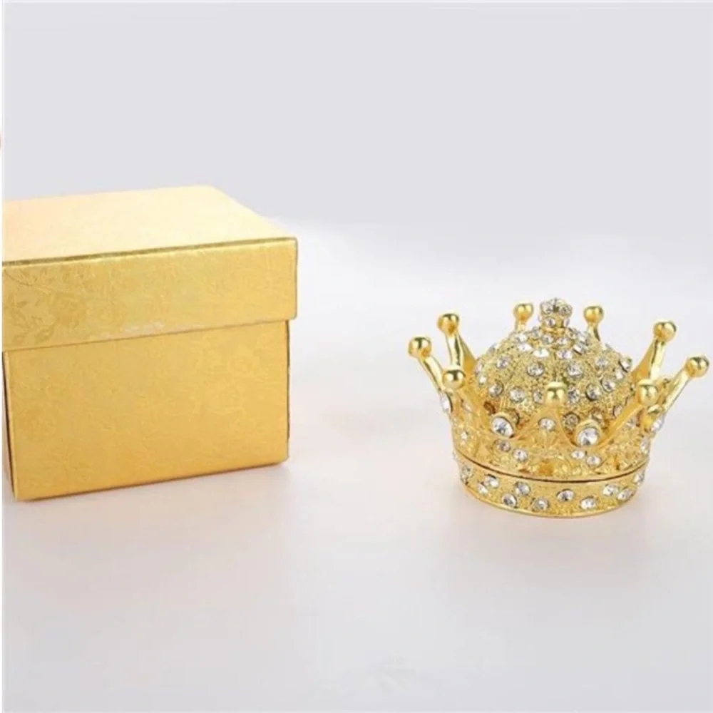 HandPainted Gold Crown Figurine Jewelry TrinketBox Wedding Favor Gift RingHolder